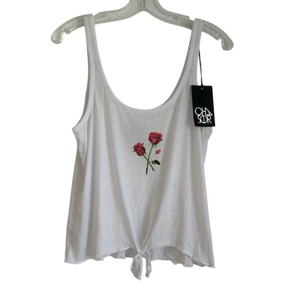 Chaser Tops - NWT Chaser Rosebud Tank Top – Rose Graphic w/ Front Tie – White, Women’s Medium